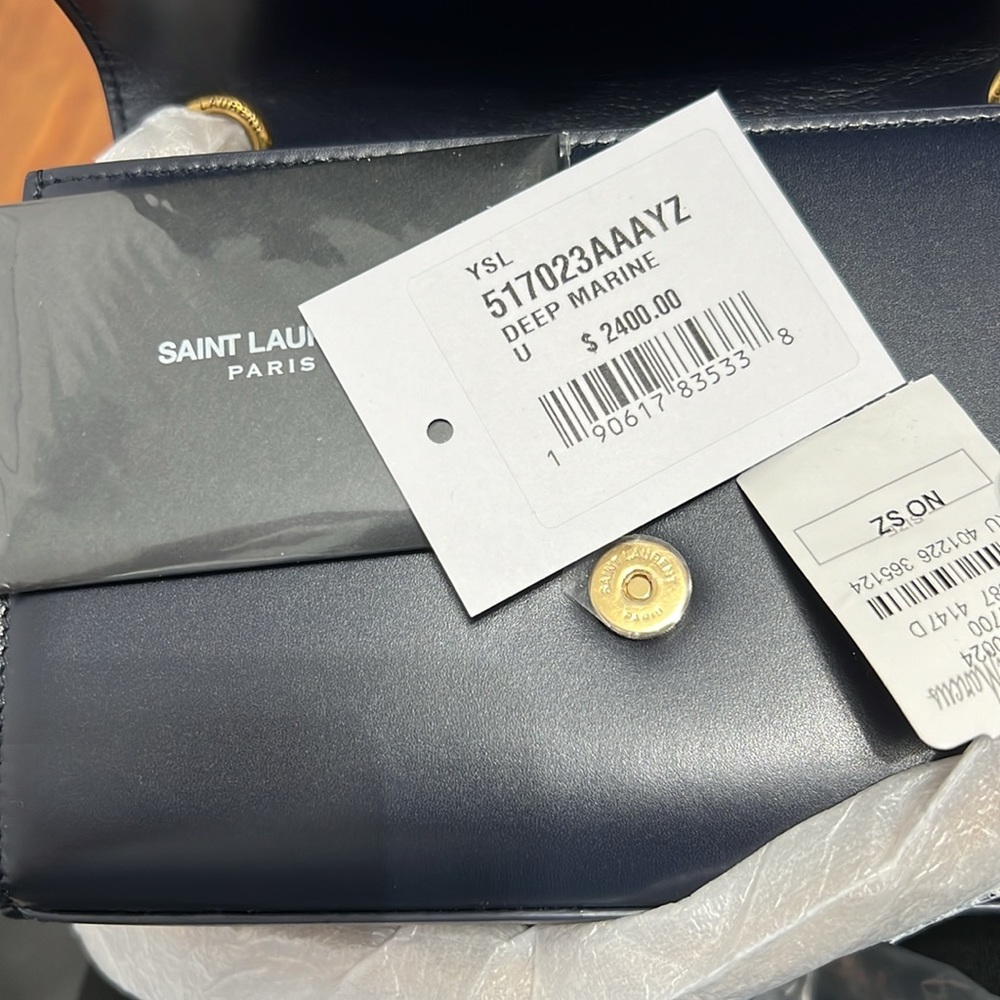 New YSL Yves Saint Laurent Kate Flap Navy Leather & Gold Chain - Picture 17 of 17
